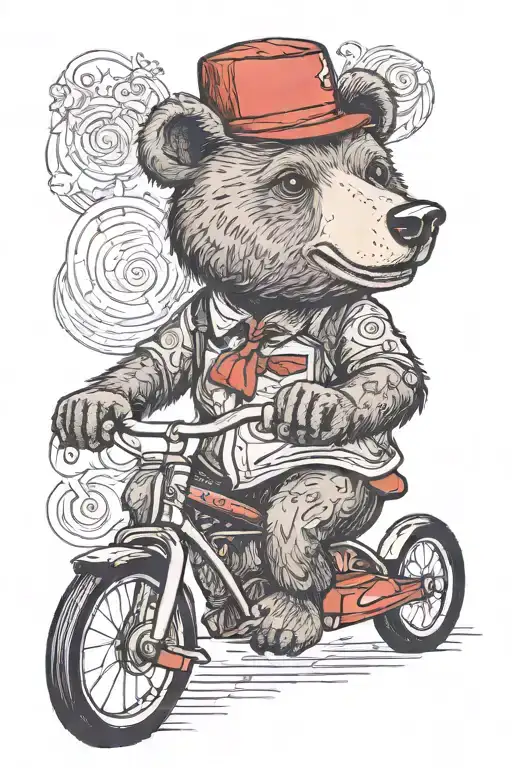 bear on a tricycle wearing a fez hat tattoo design idea