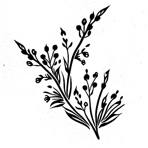  heidi standing sideways in wildflowers, black and white tattoo design idea