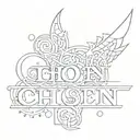 "CHOSEN ONE" SPELLED OUT WORDS ONLY AND OVERLAPPED USING THE O FROM CHOSEN FOR THE O IN ONE tattoo design idea
