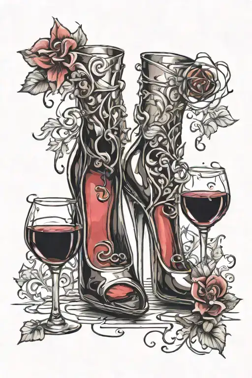 A pair of high heel shoes made entirely of red wine glasses tattoo design idea