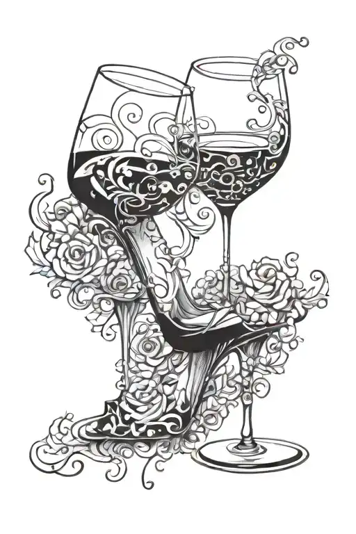 A pair of high heel shoes made entirely of red wine glasses tattoo design idea