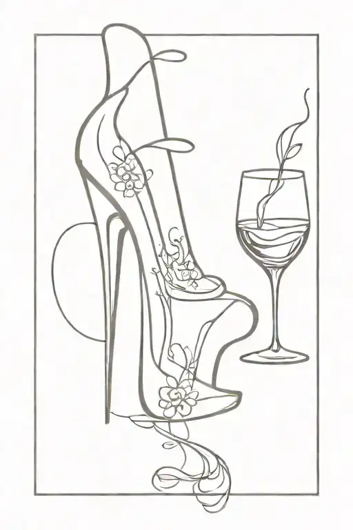 A unique tattoo design combining a high heel shoe and a wine bottle, representing the client's love for both fashion and wine tattoo design idea