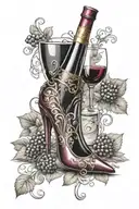 A unique tattoo design combining a high heel shoe and a wine bottle, representing the client's love for both fashion and wine tattoo design idea