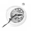 largemouth bass jumping out of the water and the moon is a clock reflecting off the water tattoo design idea