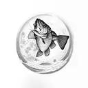 largemouth bass jumping out of the water and the moon is a clock reflecting off the water tattoo design idea