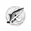 largemouth bass jumping out of the water and the moon is a clock reflecting off the water tattoo design idea