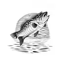 largemouth bass jumping out of the water and the moon is a clock reflecting off the water tattoo design idea