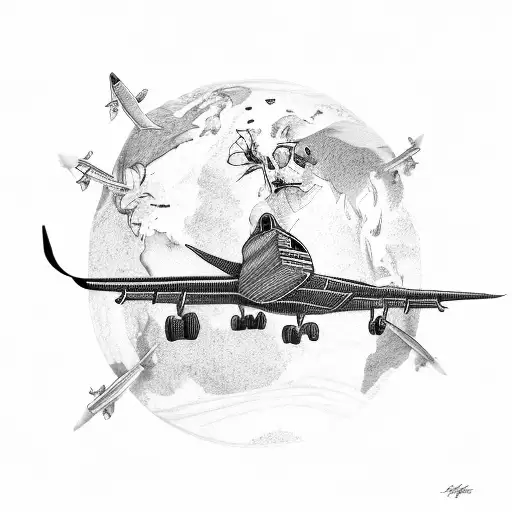 aeroplane flying directions earth tattoo design idea