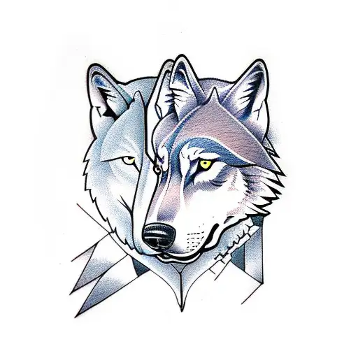 Two Wolves With Full Moon tattoo design idea