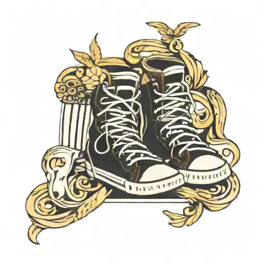 Greek columns and sneakers hanging tattoo design idea