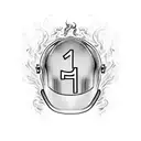 Black and white fire helmet with the numbers 122 tattoo design idea