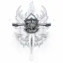 A badass firefighter riding a Harley Davidson motorcycle with flames shooting out of the exhaust pipes tattoo design idea