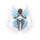 A badass firefighter riding a Harley Davidson motorcycle with flames shooting out of the exhaust pipes tattoo design idea