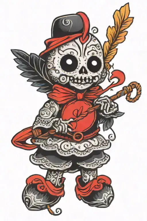 voodoo doll shaped like a cardinal tattoo design idea