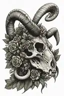 ram skull, herb bundle, aries constellation merging tattoo design idea