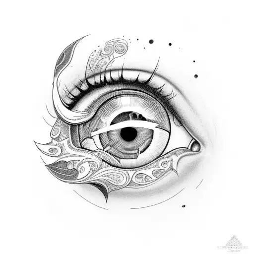 brown eye with white spaces that spell out Elia tattoo design idea