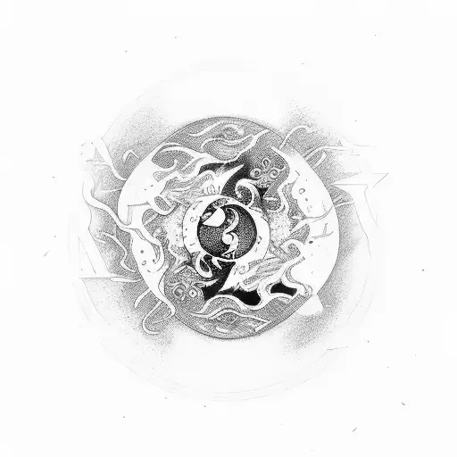 ying yang astrologic tattoo design idea