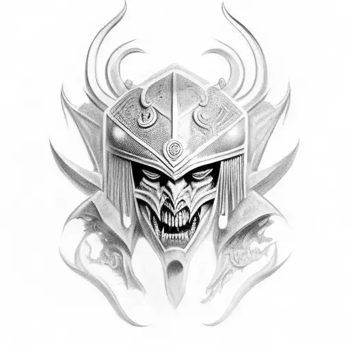 A demon transforming into a Greek helmet tattoo design idea