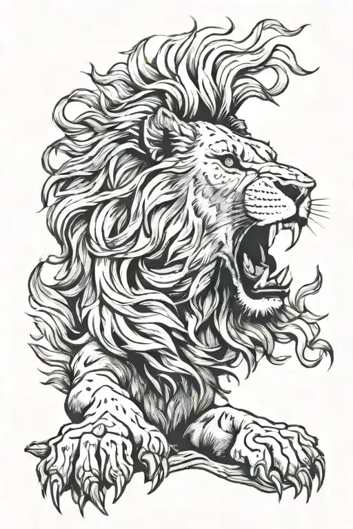 rampant lion roaring tattoo design idea