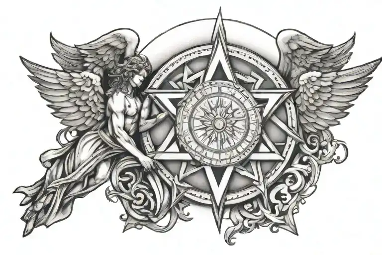 male angel and the seal of Solomon tattoo design idea