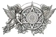 male angel and the seal of Solomon tattoo design idea