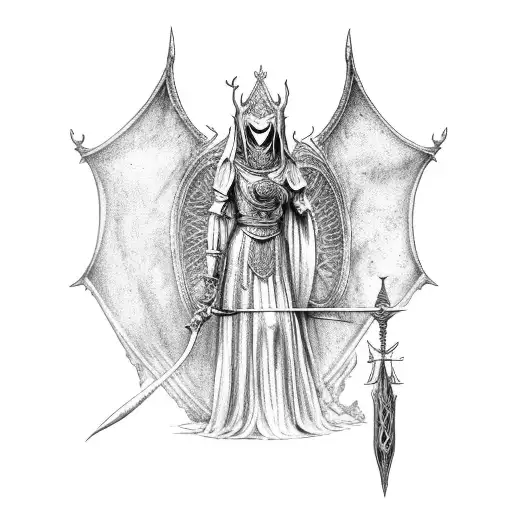 Gwyndolin from Dark Souls posing as Lady Justice  tattoo design idea
