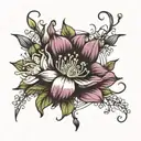 carnation, waterlilly, larkspur, snowdrop flower tattoo design idea