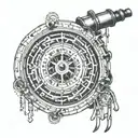 movie inception spindle with Morse code "time waits for no one" circling the tatoo  tattoo design idea