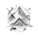 Electrician's tools surrounded by a mountain landscape tattoo design idea