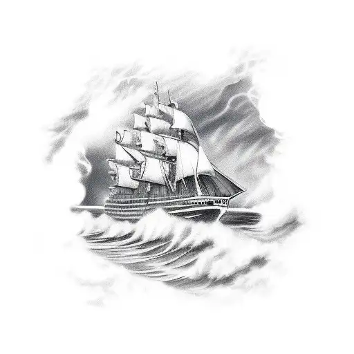 ship in storm tattoo design idea