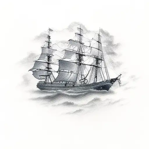 ship in thunderstorm tattoo design idea