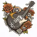 music themed tattoo that includes a guitar and a harley davidson motorcycle tattoo design idea