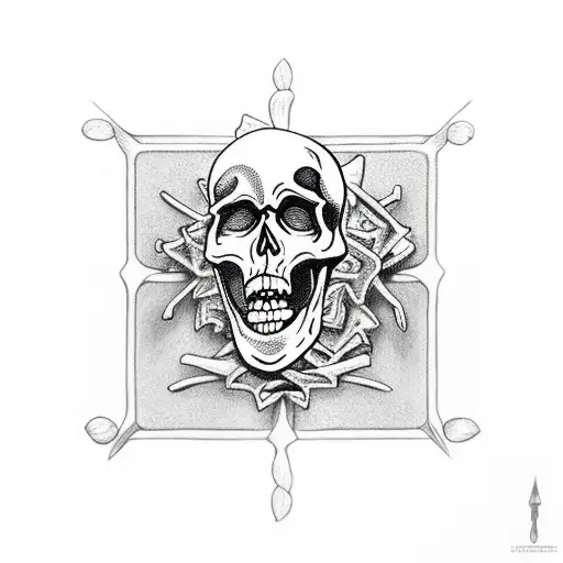 skeleton escaping coffin tattoo design idea