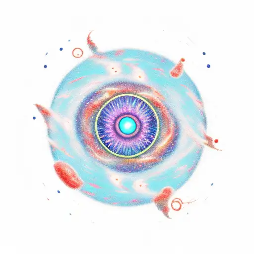 A cosmic Itachi Sharingan surrounded by swirling galaxies tattoo design idea