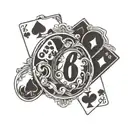 Playing cards on wrist with numbers 2 and 8 and J. all clubs tattoo design idea