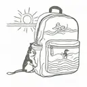 beach waves and sun with dog, musical notes and red jansport backpack tattoo design idea