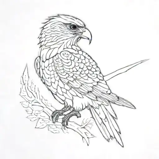 minimal line art hawk midflight pierced tattoo design idea