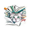 Cat playing piano with books and coffee tattoo design idea