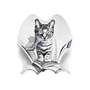 Cat playing piano with books and coffee tattoo design idea