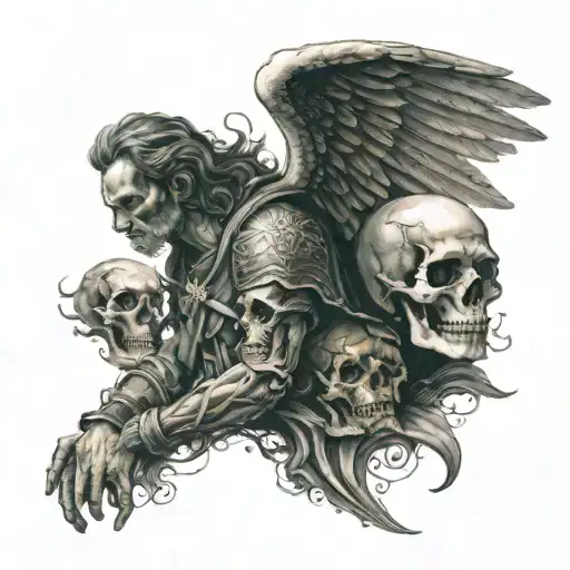 St Michael and Skull Side Profile tattoo design idea