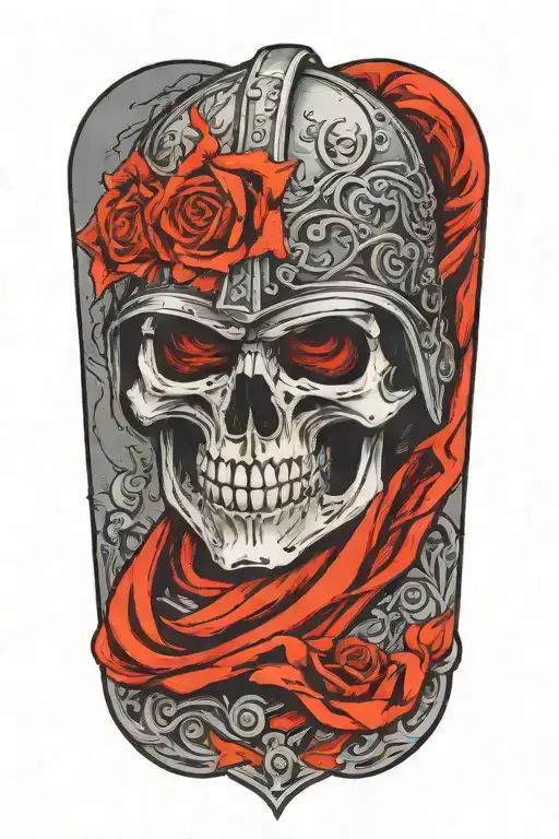 a knight's skull in a helmet adorned with engravings tattoo design idea