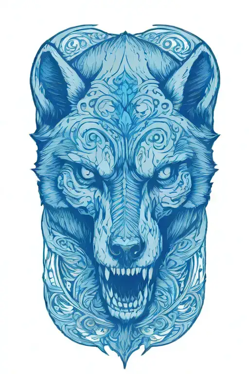 a wolf skull facing the front with no background behind it tattoo design idea