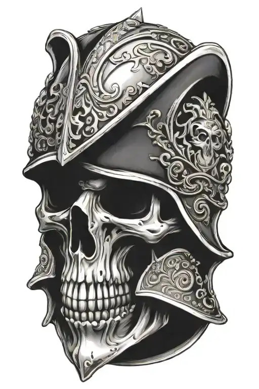 a knight's skull in a helmet adorned with engravings tattoo design idea