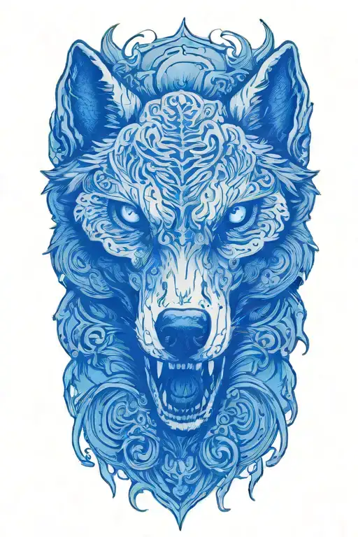 a wolf skull facing the front with no background behind it tattoo design idea