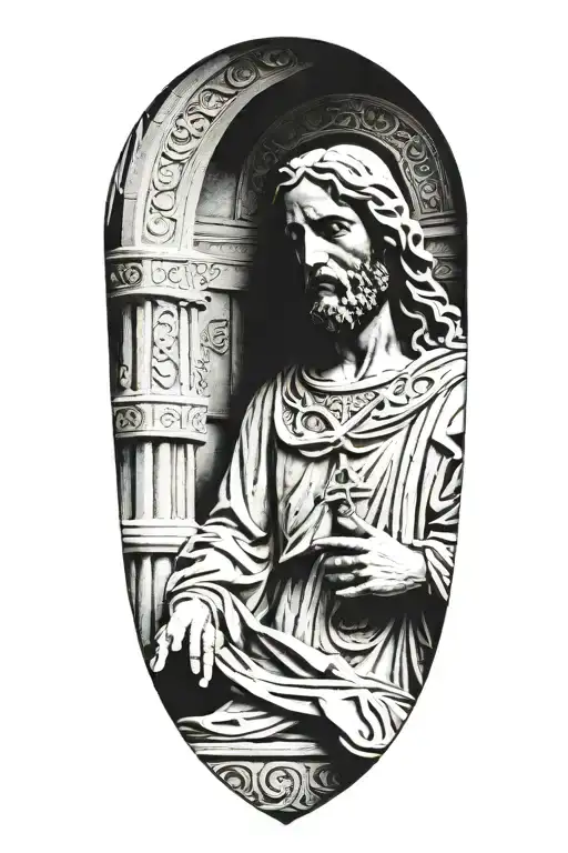 marble statue of Jesus Christ, under an arch tattoo design idea