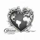 A heart-shaped globe with the quote 'And she loved a little boy very, very much. More than she loved herself' tattoo design idea