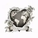 A heart-shaped globe with the quote 'And she loved a little boy very, very much. More than she loved herself' tattoo design idea