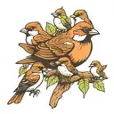 mother sparrow with 3 babies tattoo design idea