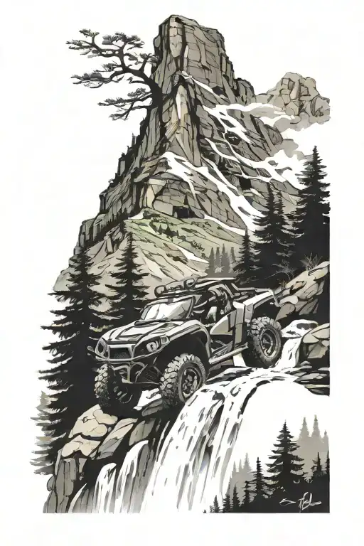 outdoors,mountains,camping,hicking,atv,enduro, waterfall tattoo design idea