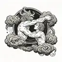 Make clouds with the gemini zodiac on the middle on the shoulder. Then put The creation of adam fingers on low bicep tattoo design idea